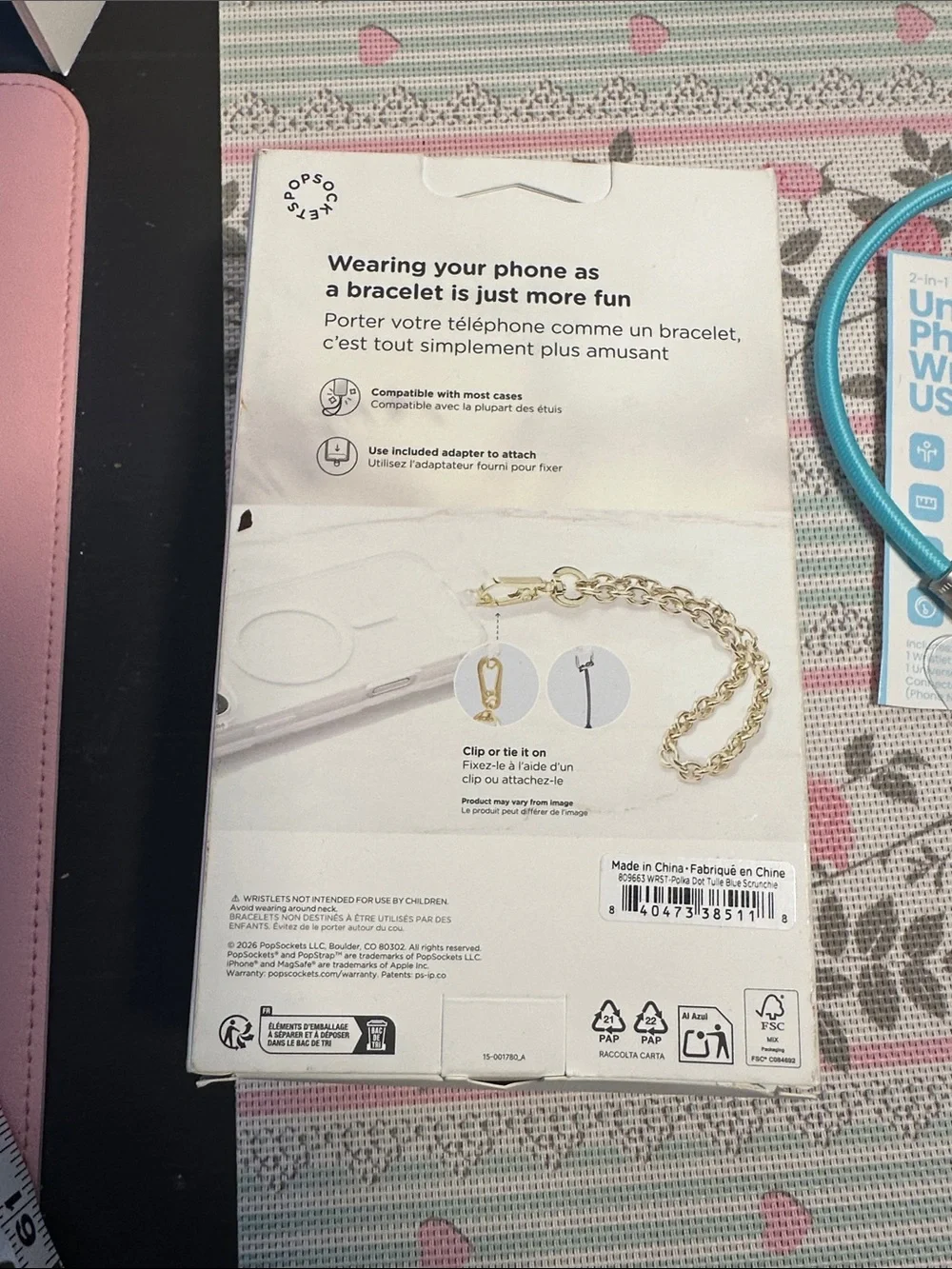 Popsockets Wristlet PopStrap + Blue USB-C Wristlet Cable New